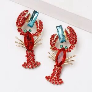✨Betsey Johnson Lagosta Rhinestone Lobster Earrings